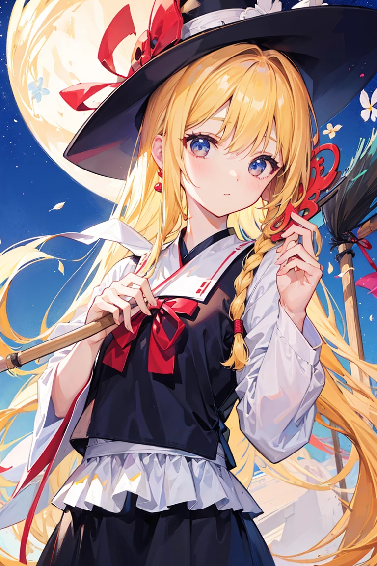 noon、bright、He has a broom as big as his body.、Cleaning up