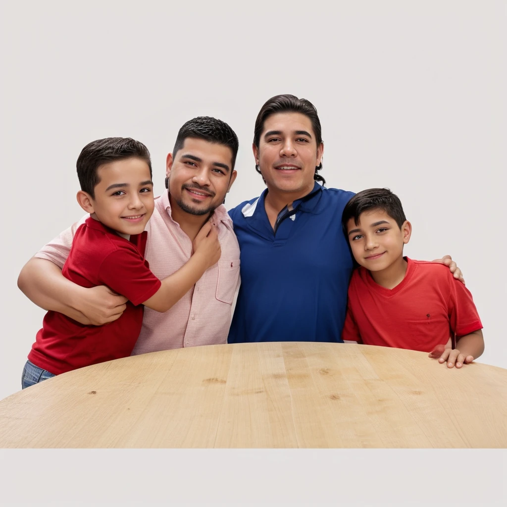 Hay 2 hombres latinos y two latino boys posando para una foto, foto de estudio