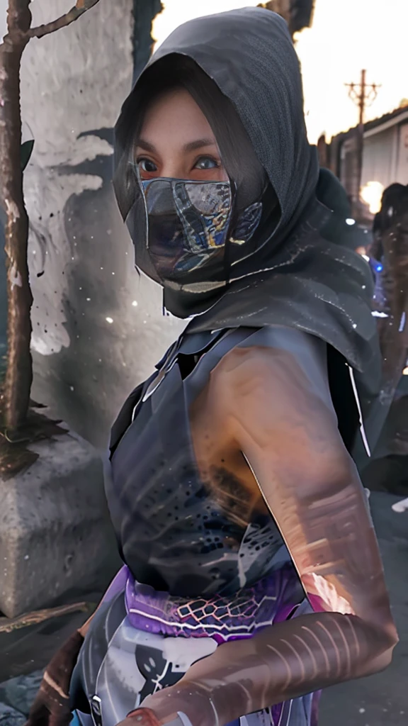 (RAW shooting, Photoreal:1.5, 8k, highest quality, masterpiece, ultra high resolution), Sengoku, fire thing, War fires raging everywhere:1.3, perfect dynamic composition:1.2, Highly detailed skin and facial textures:1.2, Slim female ninja with a sharp dagger:1.3, Fight:1.2, beautiful and aesthetic, cute and sexy beauty, perfect style:1.2, wear elaborate rings, fire, water, Wind, thunder, ice, Fair skin, very beautiful face, radiant white skin, (Medium chest), faint smile, (Wearing tirtle neck ninja suit), sleeveless (beautiful blue eyes), (Bewitching:0.9), cowboy shot, no mask, ninjitsu pose, neon lights, ninjitsu style, magic lights, chakra lights, aura