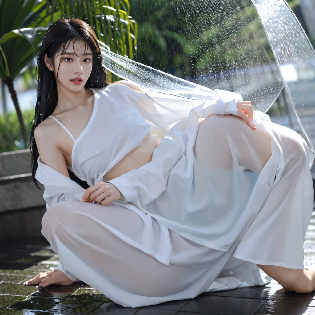 photo taken from lowes under, photo full body, Best picture quality, ultra high resolution, (fidelity :1.4), photo, korean couple, there is man is running in front and pull the hand the woman behind him,(happyness), white shirt, Dim, dark, (night), (Wet clothes:1.4), looking the camera, perfect faces, bare shoulders, Real rain, wet hair, cinematic, god rays, ray tracing, reflection light, Expressionism, Realism, masterpiece, highres, 16k, textured skin, anatomically correct