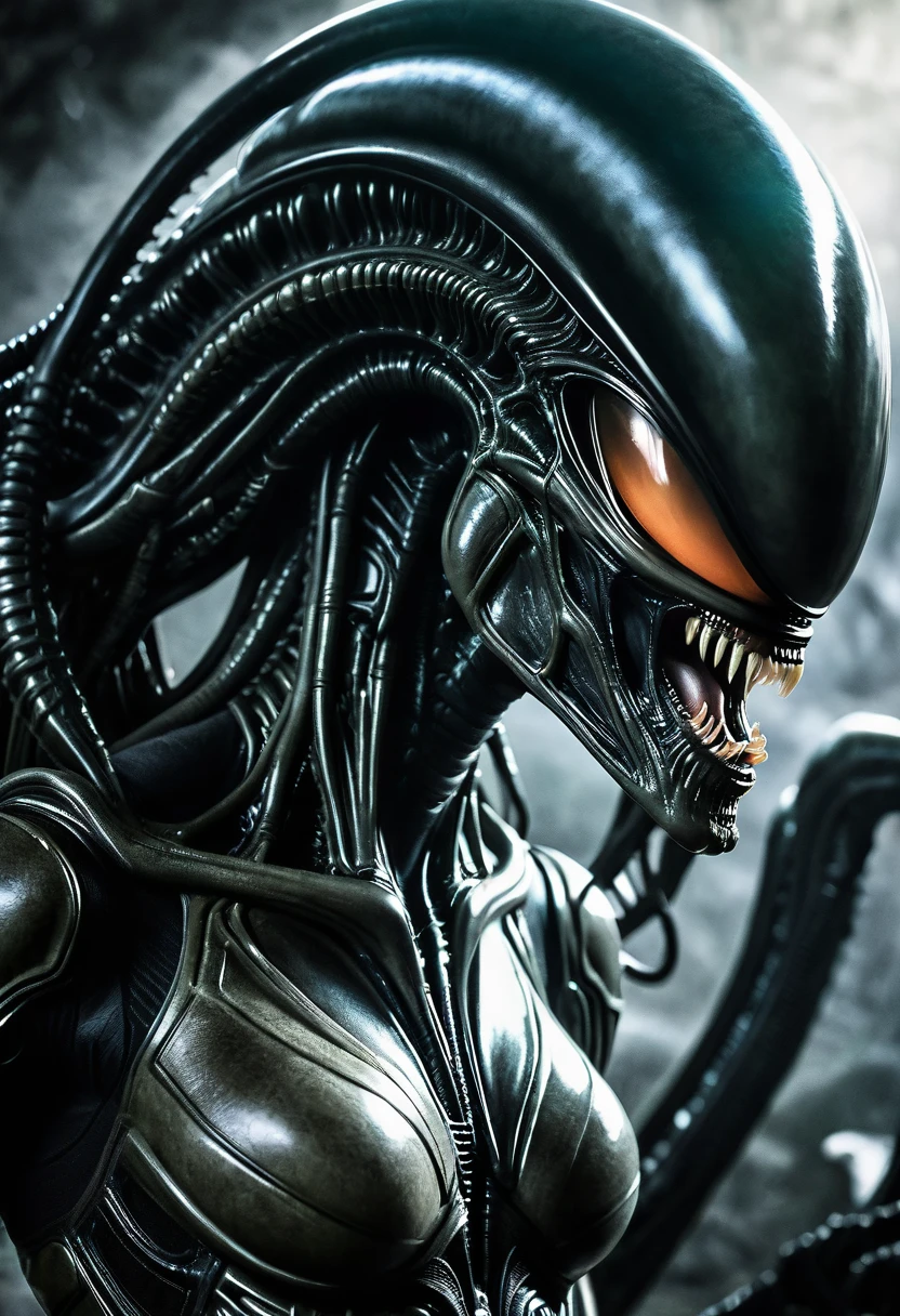 (((Very close up (((Xenomorfo Alien el octavo pasajero))),///Frente a Margot Robbie/// under the mantle of the Amazon warrior Wonder Woman long black hair cinematic surreal image HD))),(((imagenes color Splash))),(((Xenomorfo Alien el octavo pasajero VS Wonder Woman)))