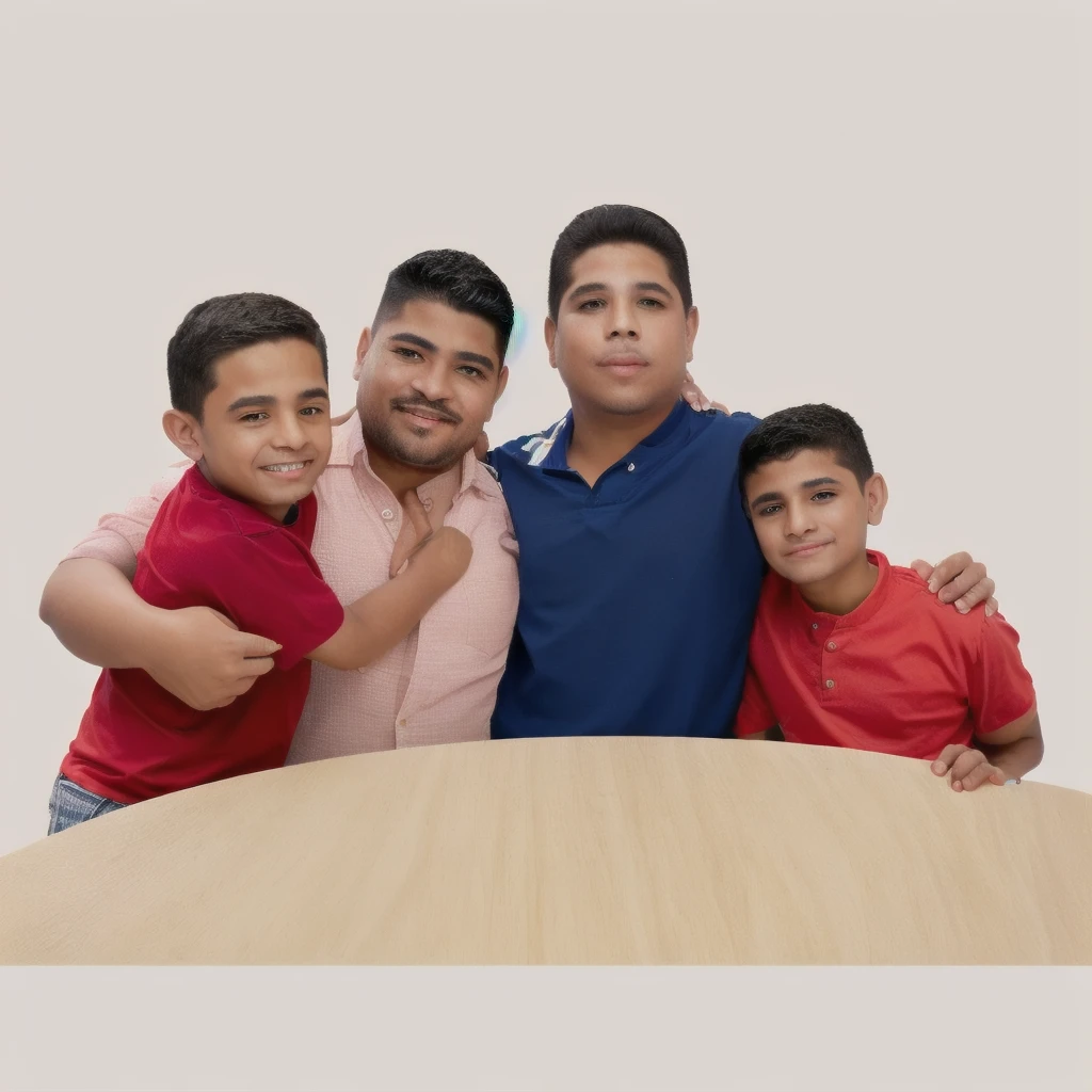 Hay 2 hombres latinos y two latino boys posando para una foto, foto de estudio