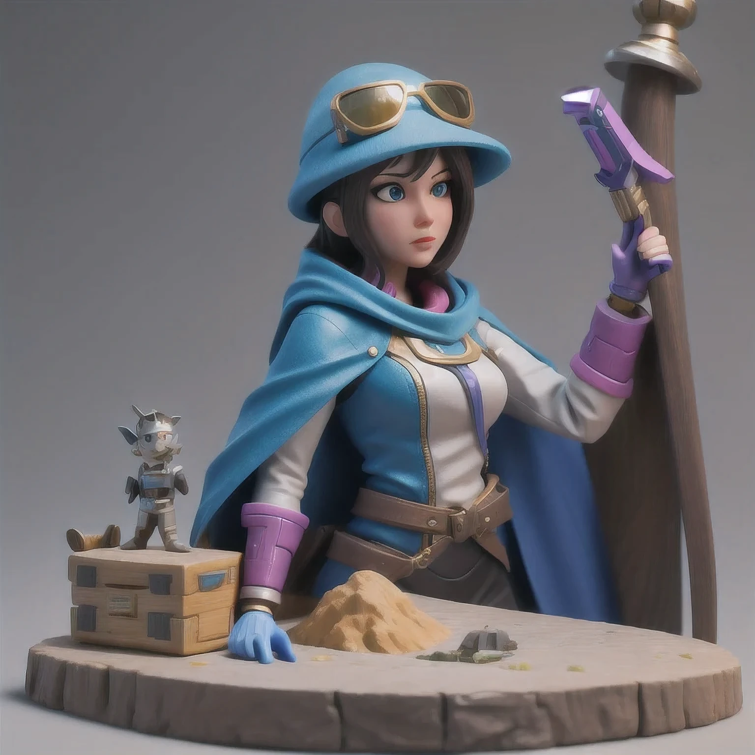 there is a small toy of a woman with a sword in a cave, cute 3 d render, stylized 3d render, 4 k octan render, 8k high quality detailed art, 3 d render stylized, for hire 3d artist, fantasy beekeeper, anime styled 3d, high res render, 3 d clay render, 3d clay render,a close up of a statue of a woman with a blue cape and a pink hat, rendered in sfm, from overwatch, artstation masterpiece, echo from overwatch, cinematic bust shot, overwatch fanart, overwatch inspired, 3 d render character art 8 k, d. va from overwatch, 8k render”, wlop : : 6 octane render : : 3