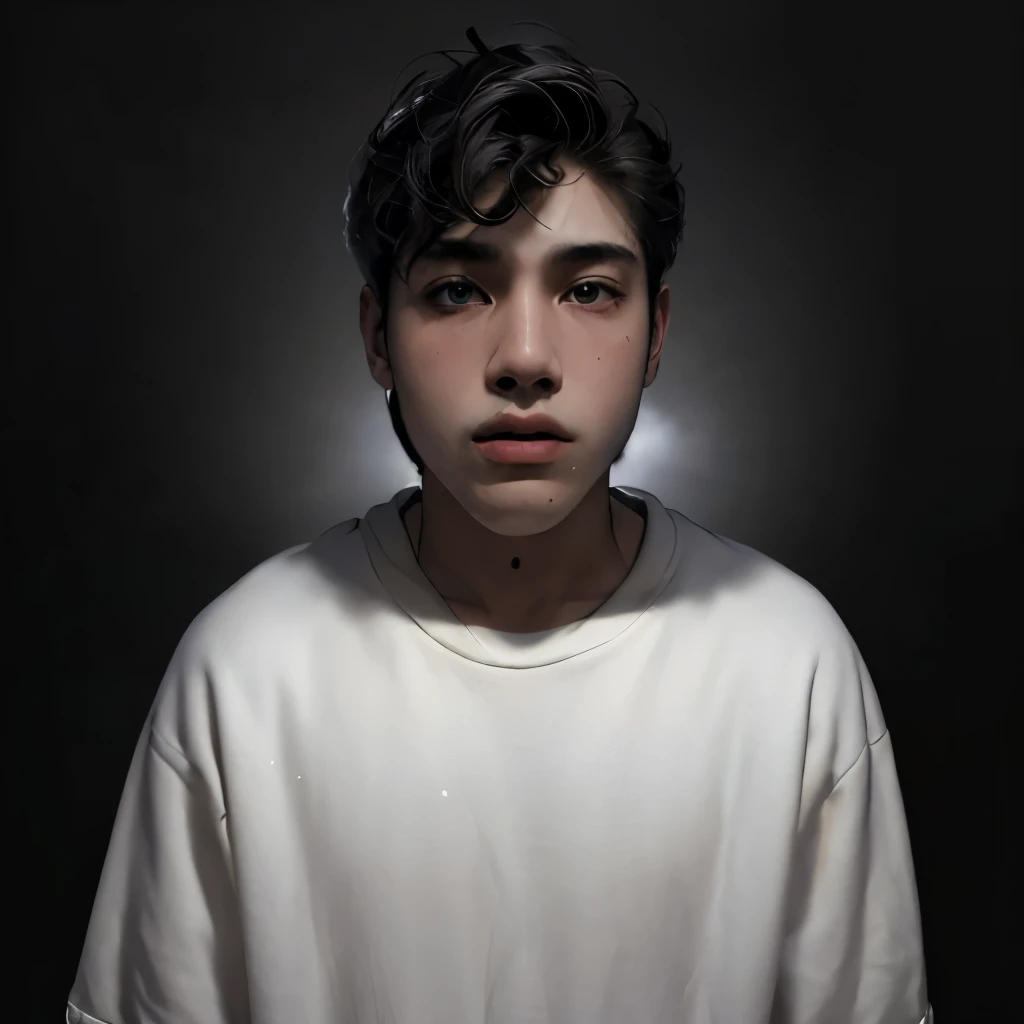 (masterpiece:1.2), (best quality:1.2), hyper realistic,highestres,absurdres,extremely detailed,volumetic,dramatic lighting,(frontal view),
20 year old boy,face,detailed eyes, flat black hoodie, black t-shirt, with background ((sky))