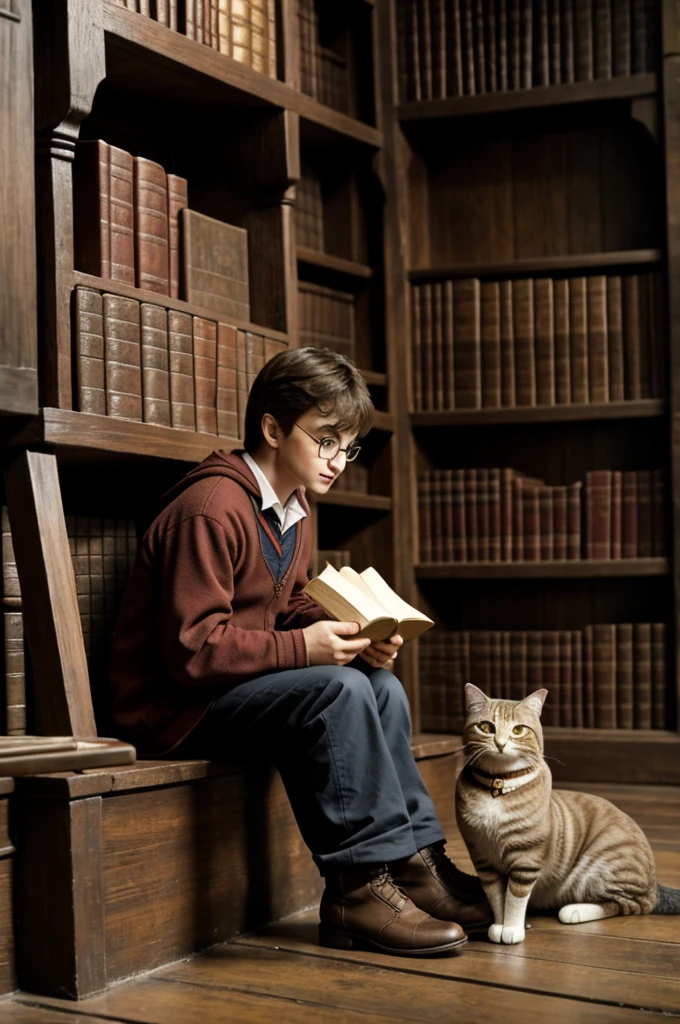 Harry Potter peleando con el gato con botas