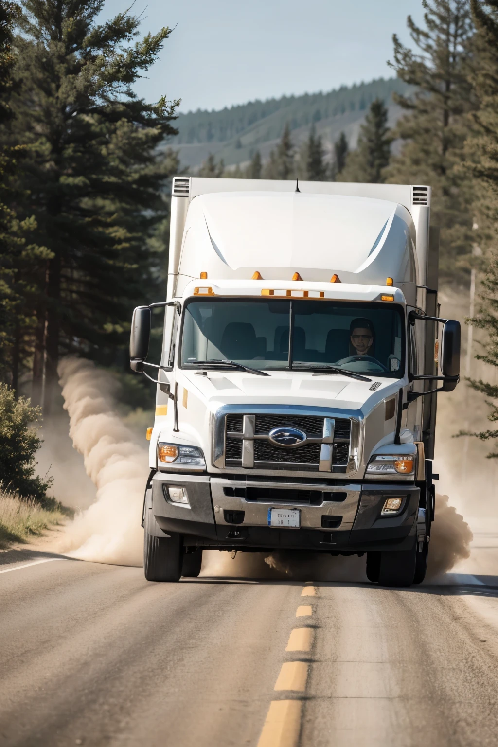 whole truck with dust on the road