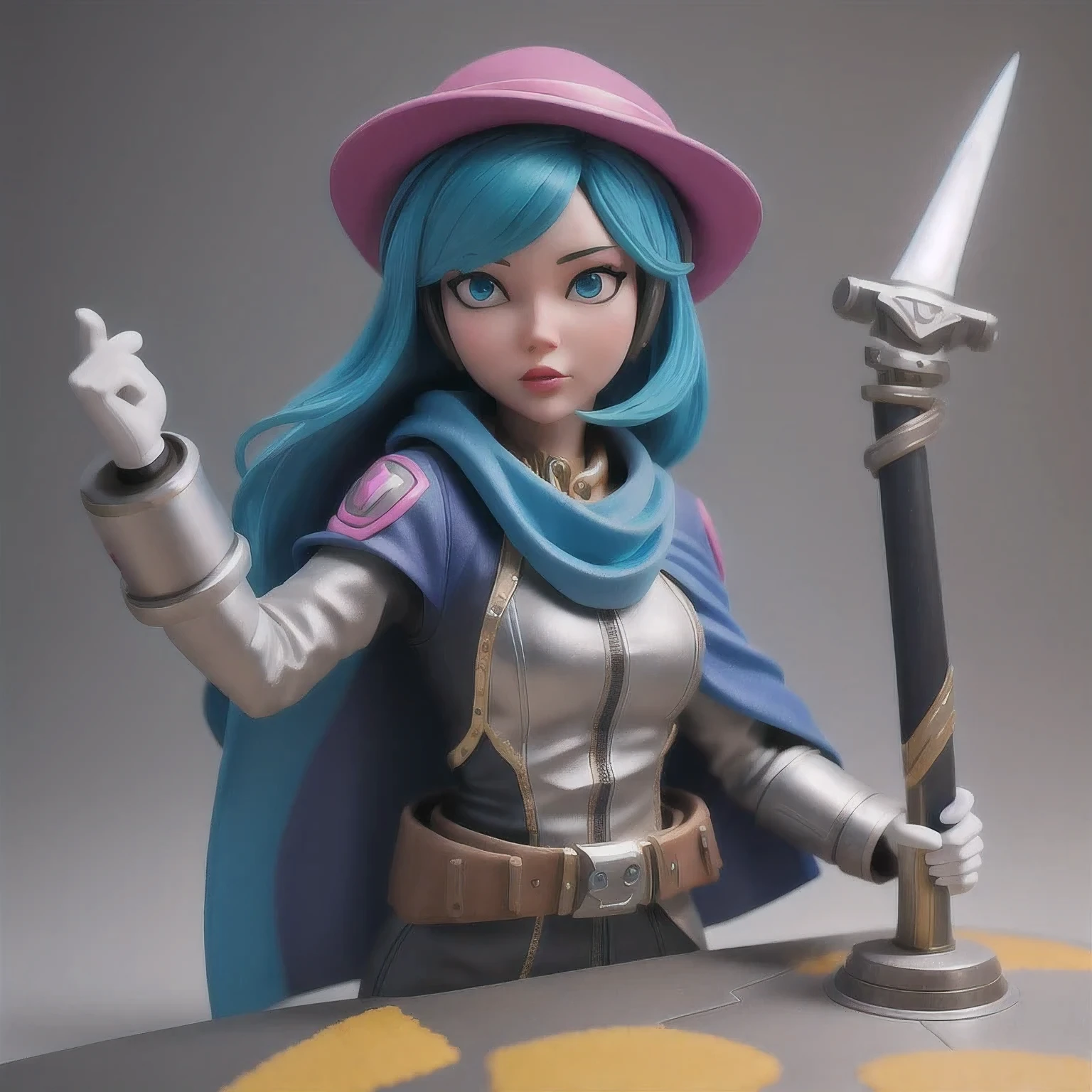 there is a small toy of a woman with a sword in a cave, cute 3 d render, stylized 3d render, 4 k octan render, 8k high quality detailed art, 3 d render stylized, for hire 3d artist, fantasy beekeeper, anime styled 3d, high res render, 3 d clay render, 3d clay render,a close up of a statue of a woman with a blue cape and a pink hat, rendered in sfm, from overwatch, artstation masterpiece, echo from overwatch, cinematic bust shot, overwatch fanart, overwatch inspired, 3 d render character art 8 k, d. va from overwatch, 8k render”, wlop : : 6 octane render : : 3