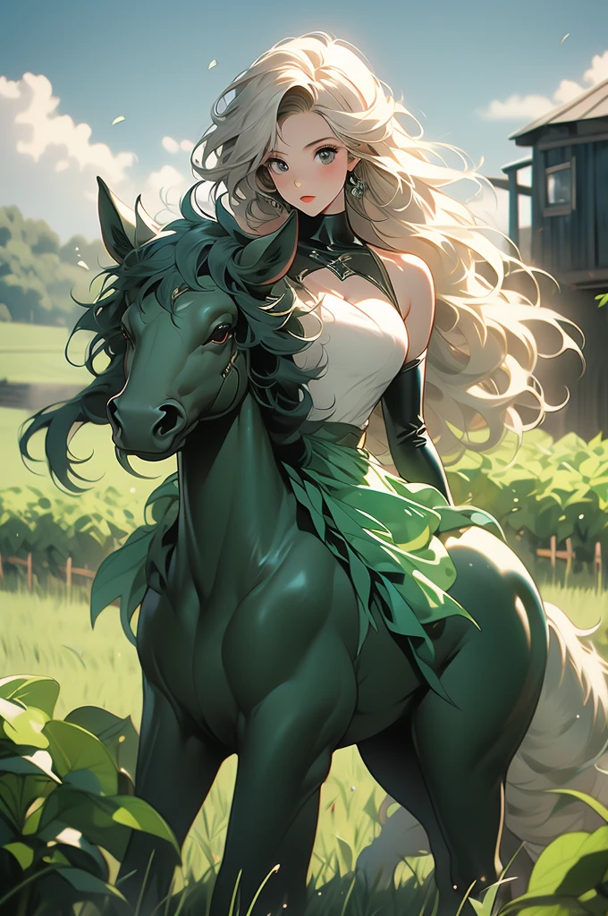 1girl, monster girl, centaur, farm, black latex