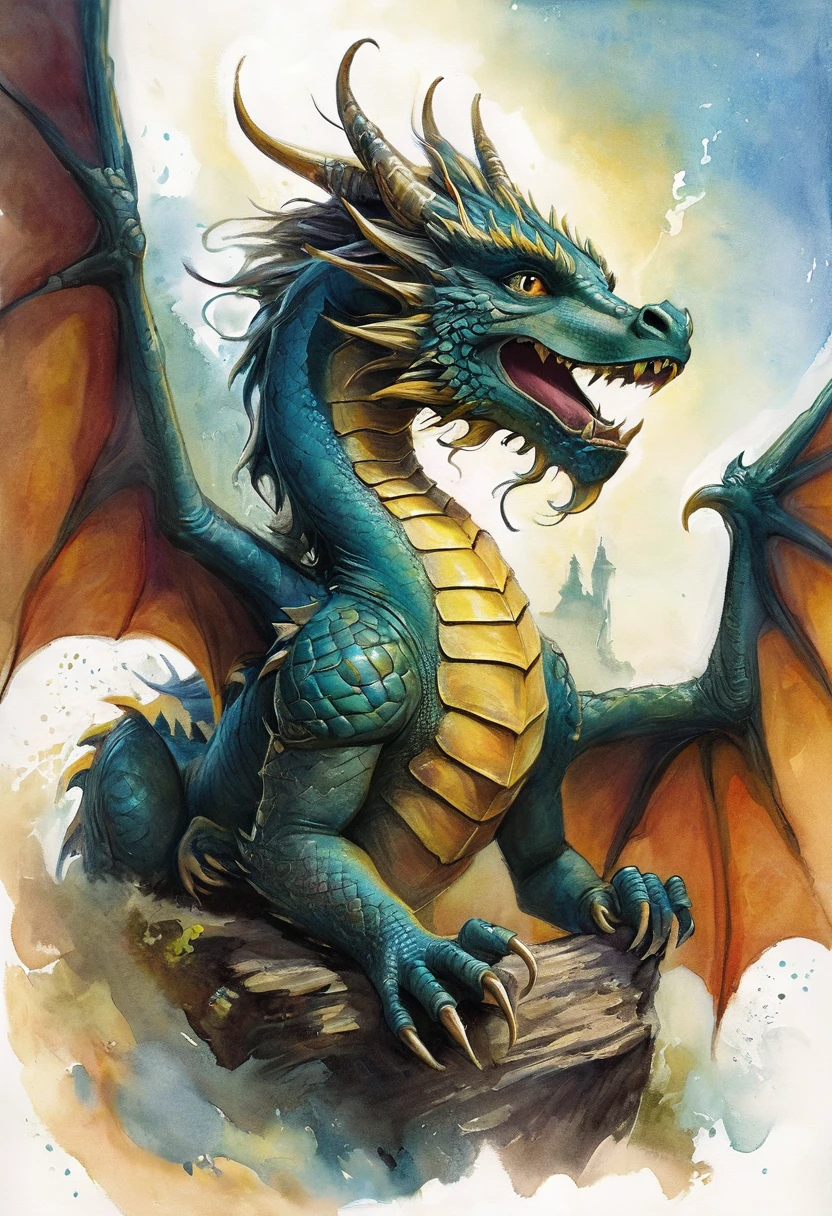 An illistration of a dragon in the style of Tony DiTerlizzi.