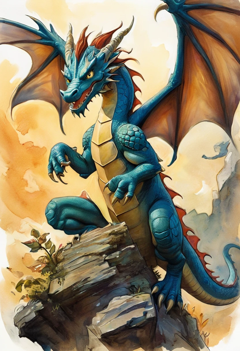 An illistration of a dragon in the style of Tony DiTerlizzi.