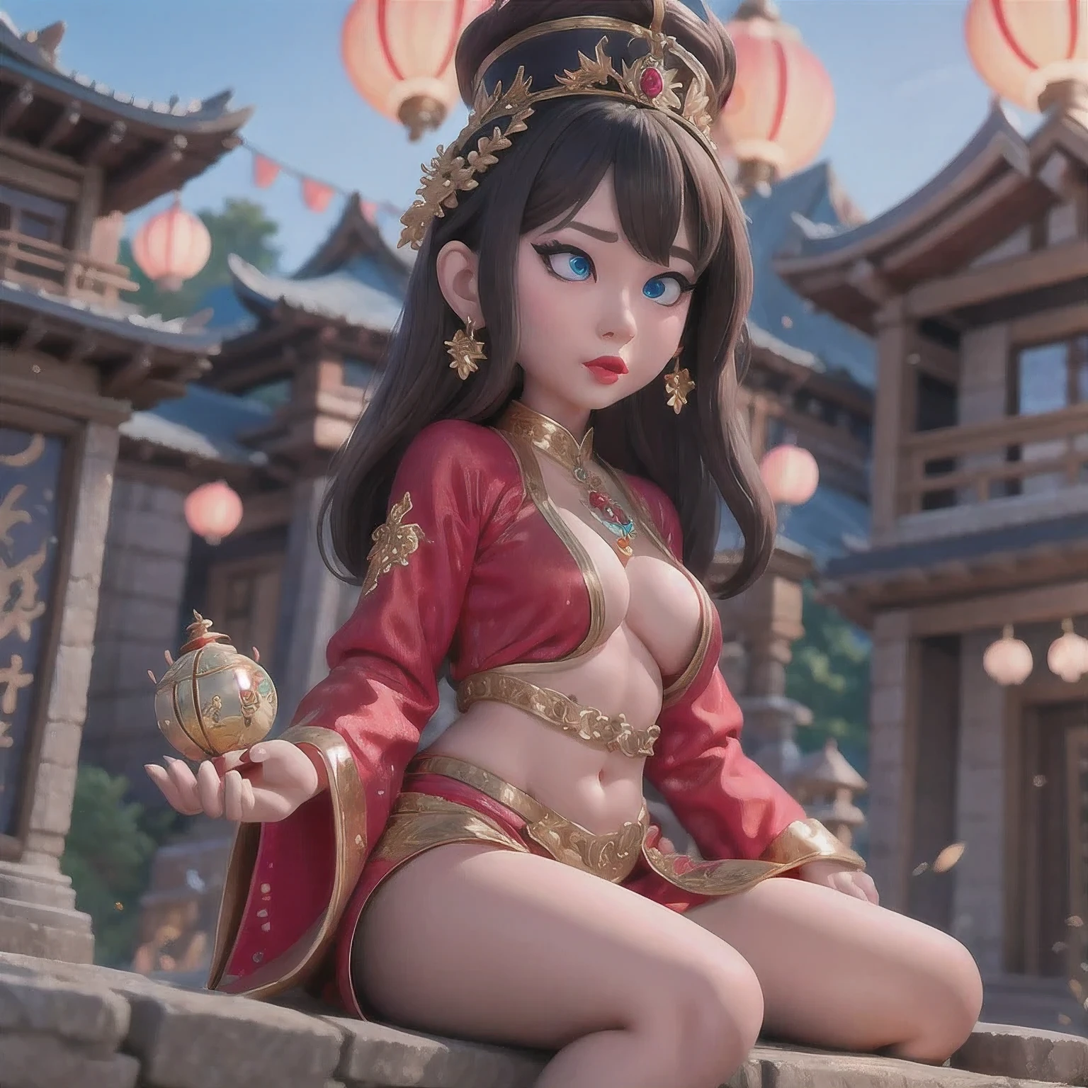 illustration
1girl
3d
architecture
blue eyes
blurry
blurry background
blurry foreground
bokeh
bracelet
breasts
building
closed mouth
crowd
crown
depth of field
earrings
east asian architecture
focused
gem
hair ornament
jewelry
lips
long sleeves
looking at viewer
makeup
mascara
medium breasts
motion blur
navel
necklace
open clothes
outdoors
petals
piercing
realistic
red lips
ring
sitting
small breasts
solo
solo focus
tattoo
watermark
wide sleeves