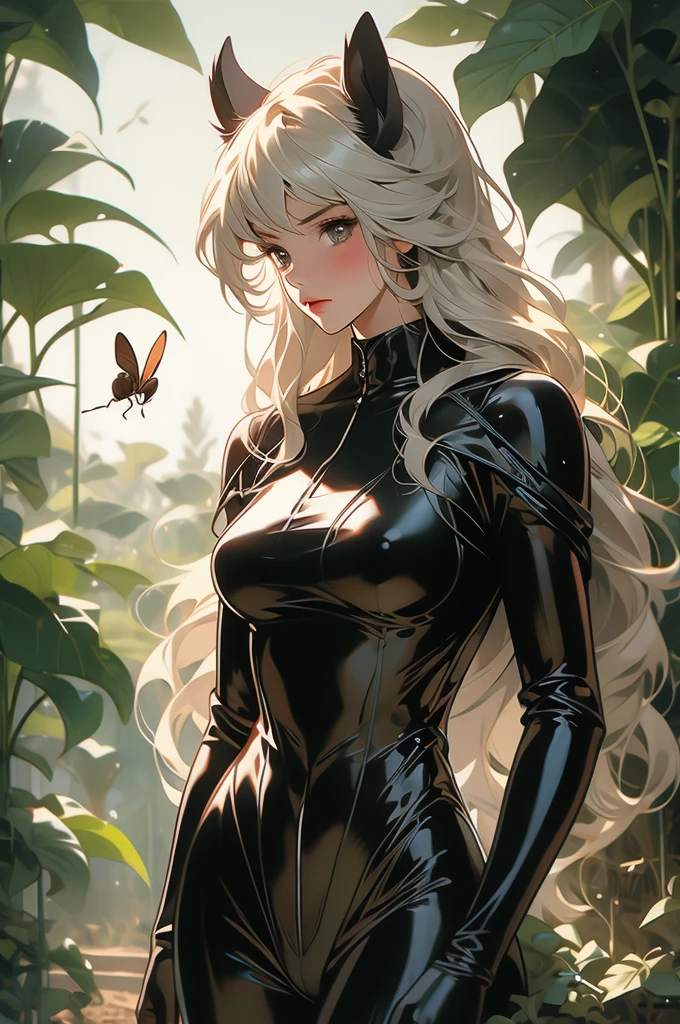 1girl, ant girl, centaur, farm, black latex