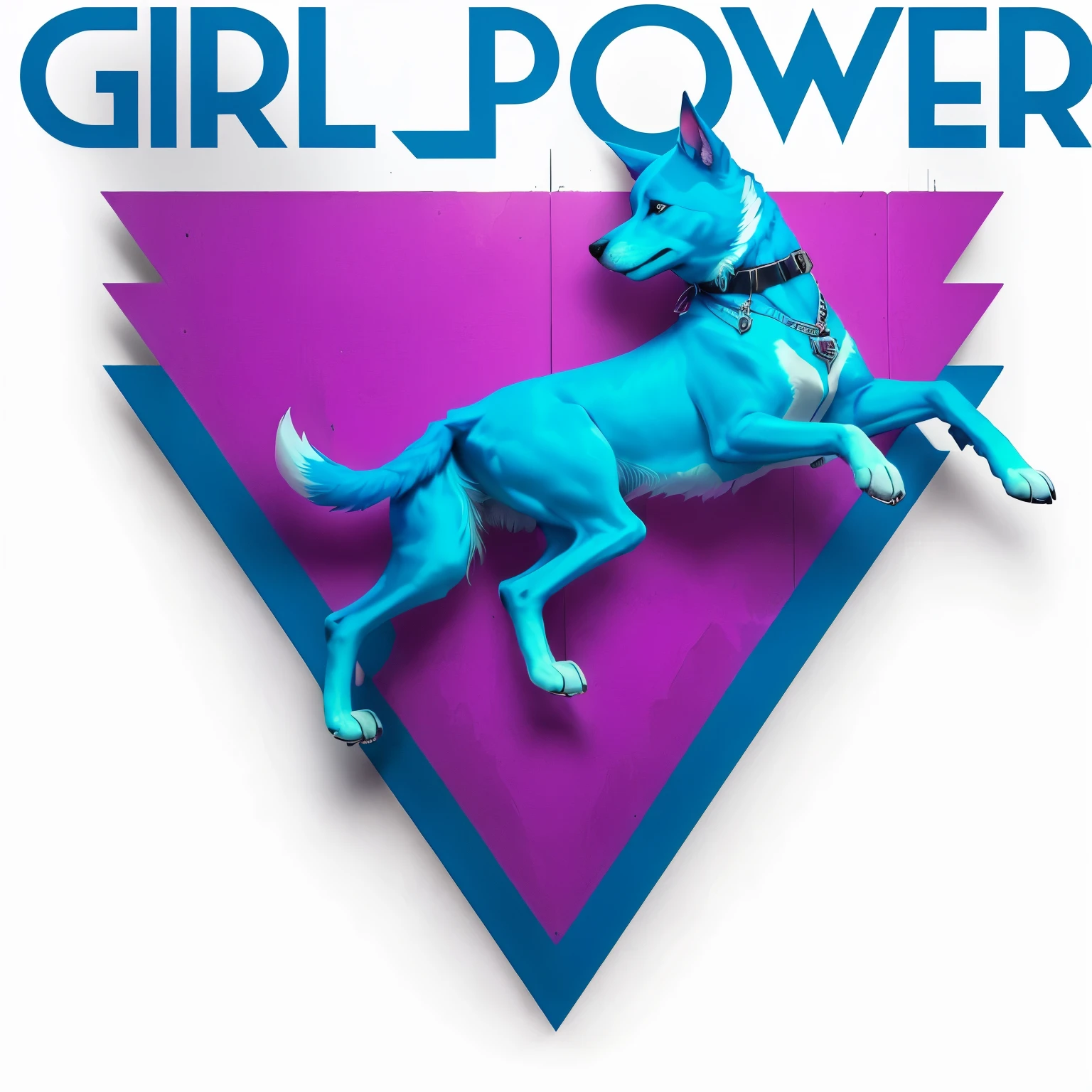 a close-up of a dog in a pink and blue triangle with neon, wild poder, just a joke, pink poder, garota, very poderful, por Gwen Barnard, poder garota, poderful, estilo de arte synthwave ]!!, divine cosmichomen poder, the princess of poder, poder, A leoa negra lisa, estilo de arte synthwave