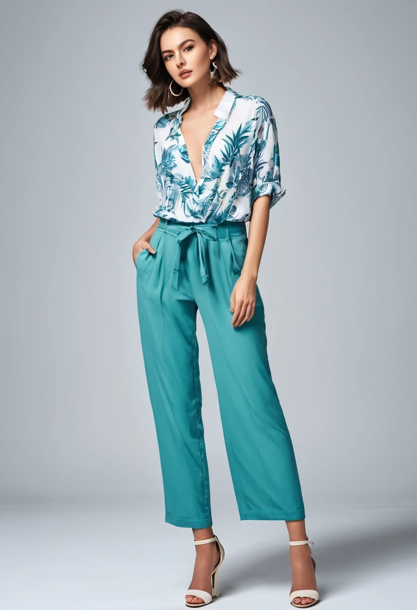 , Beautiful attractive woman , stand up, stylish modern summer style, full-length 