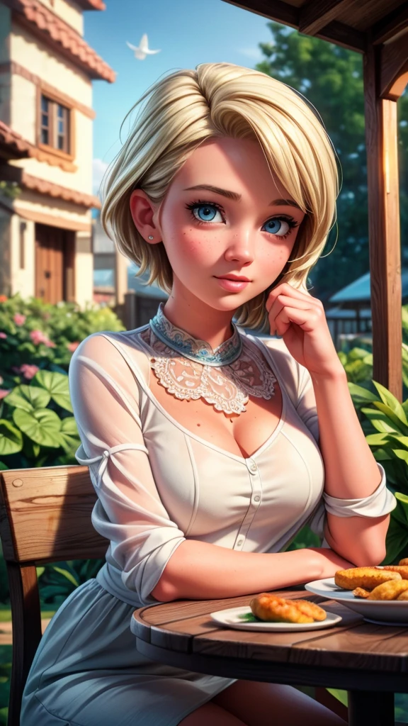 detailed white seagull, fried potatoes, beautiful detailed eyes, beautiful detailed lips, extremely detailed eyes and face, long eyelashes, food, outdoor, warm lighting, cinematic, moody, dramatic, (best quality,4k,8k,highres,masterpiece:1.2),ultra-detailed,(realistic,photorealistic,photo-realistic:1.37),vibrant colors,intricate details,cinematic lighting,depth of field,natural environment