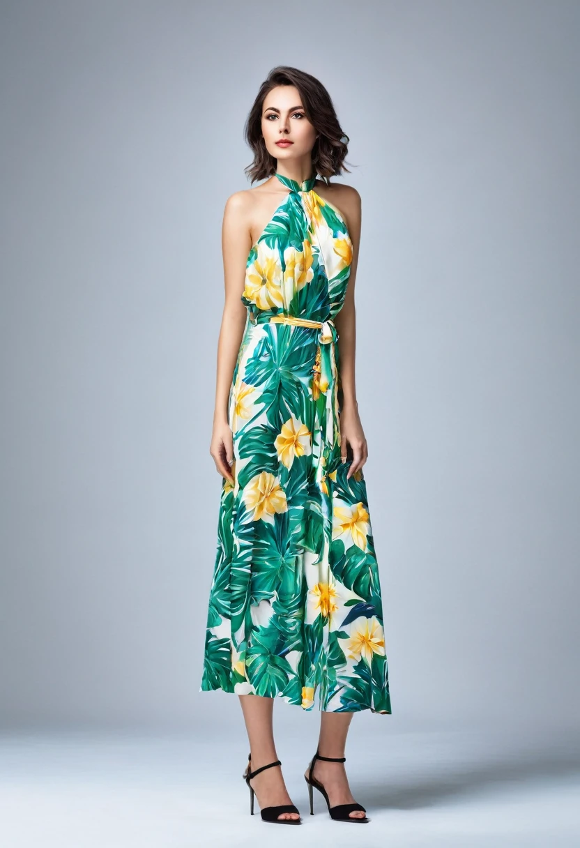 , Beautiful attractive woman , stand up, unique modern summer style, full-length