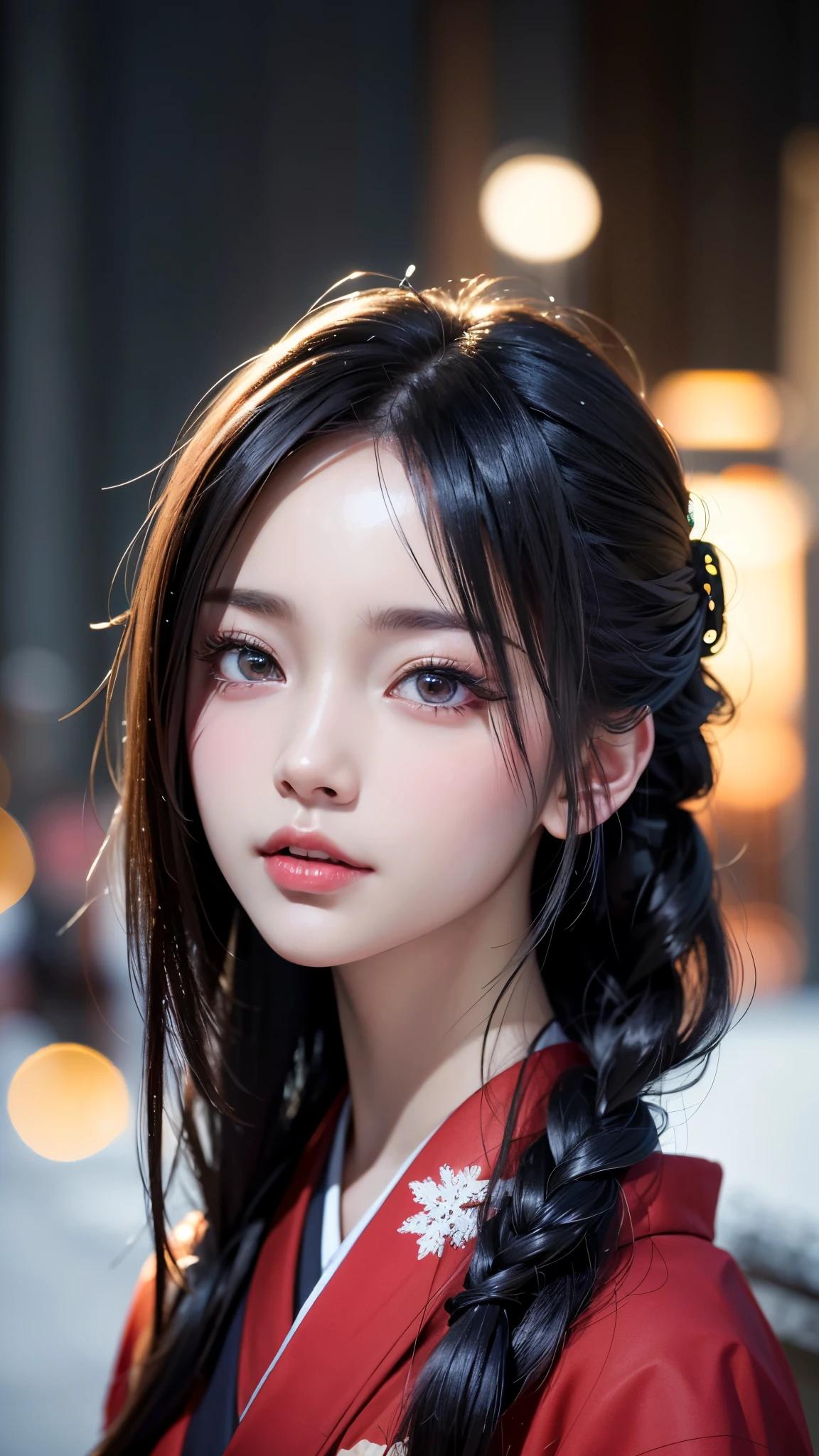 ((japanese kimono))、(winter:1.3),(snow:1.4)、(UHigh resolution, retina, masterpiece, Accurate, Anatomically correct, Textured skin, Super detailed, Attention to detail, high quality, 最high quality, High resolution, 1080p, High resolution, 4K, 8k, 16K), (Beautiful fine details, Beautiful lip detail, Highly detailed eyes and face), Soft lighting, Physically Based Rendering, Vibrant colors, (Portraiture, Shiny Hair, Shiny skin), (Bokeh), Eye Reflexes,