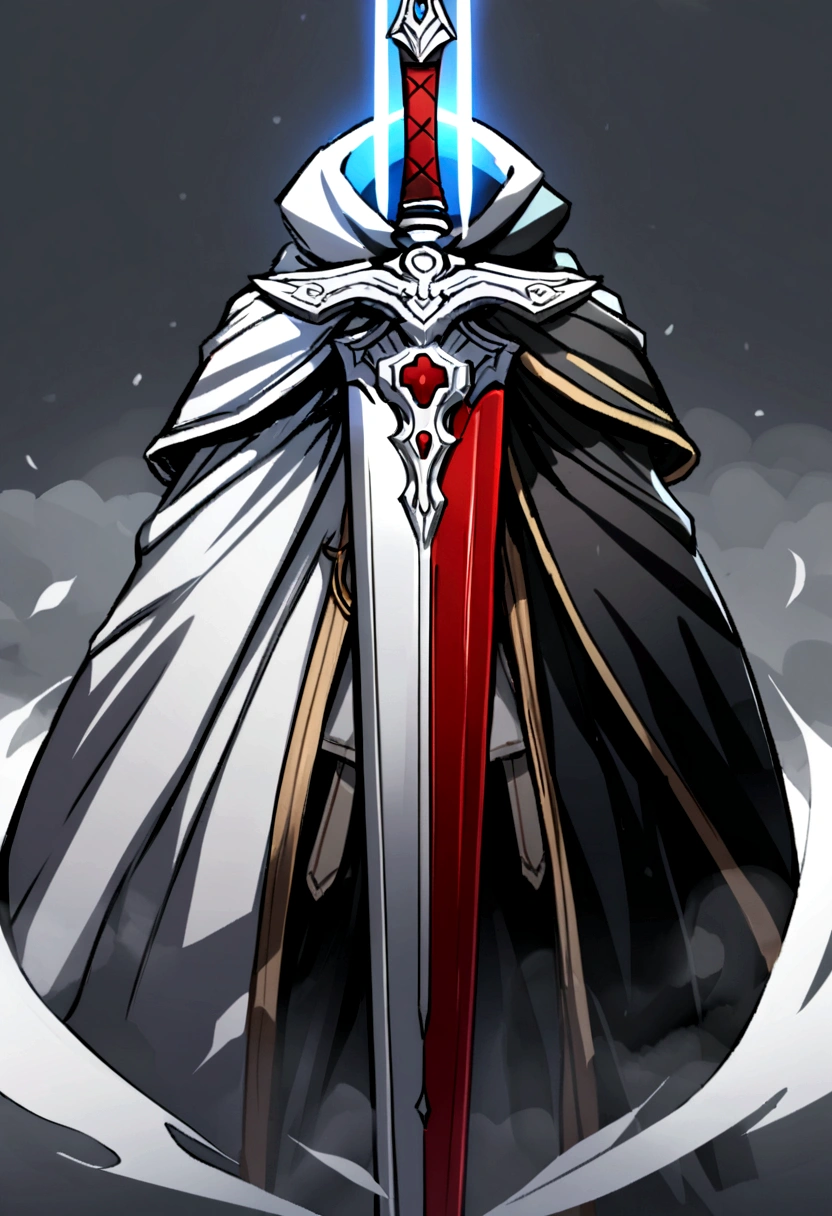 A large, legendary sword with airy details. A curved sword with a dark blue blade, quase negra, that seems to be always surrounded by a cold fog. The handle is simple, mas firme, feito de um metal frio ao toque.
A Espada da Tempestade Invernal