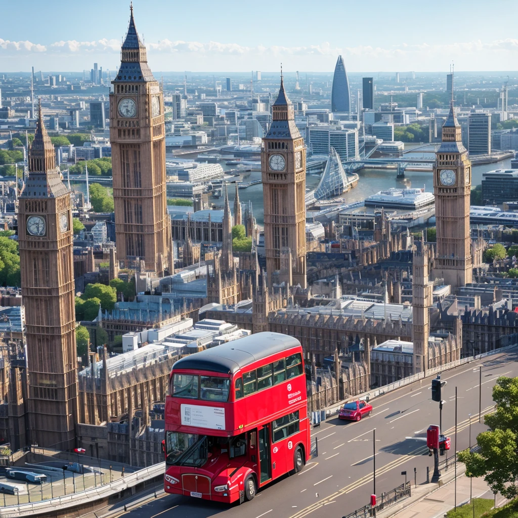 London bus and city skyline