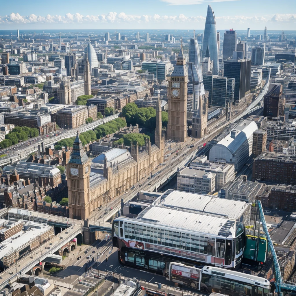 London bus and city skyline