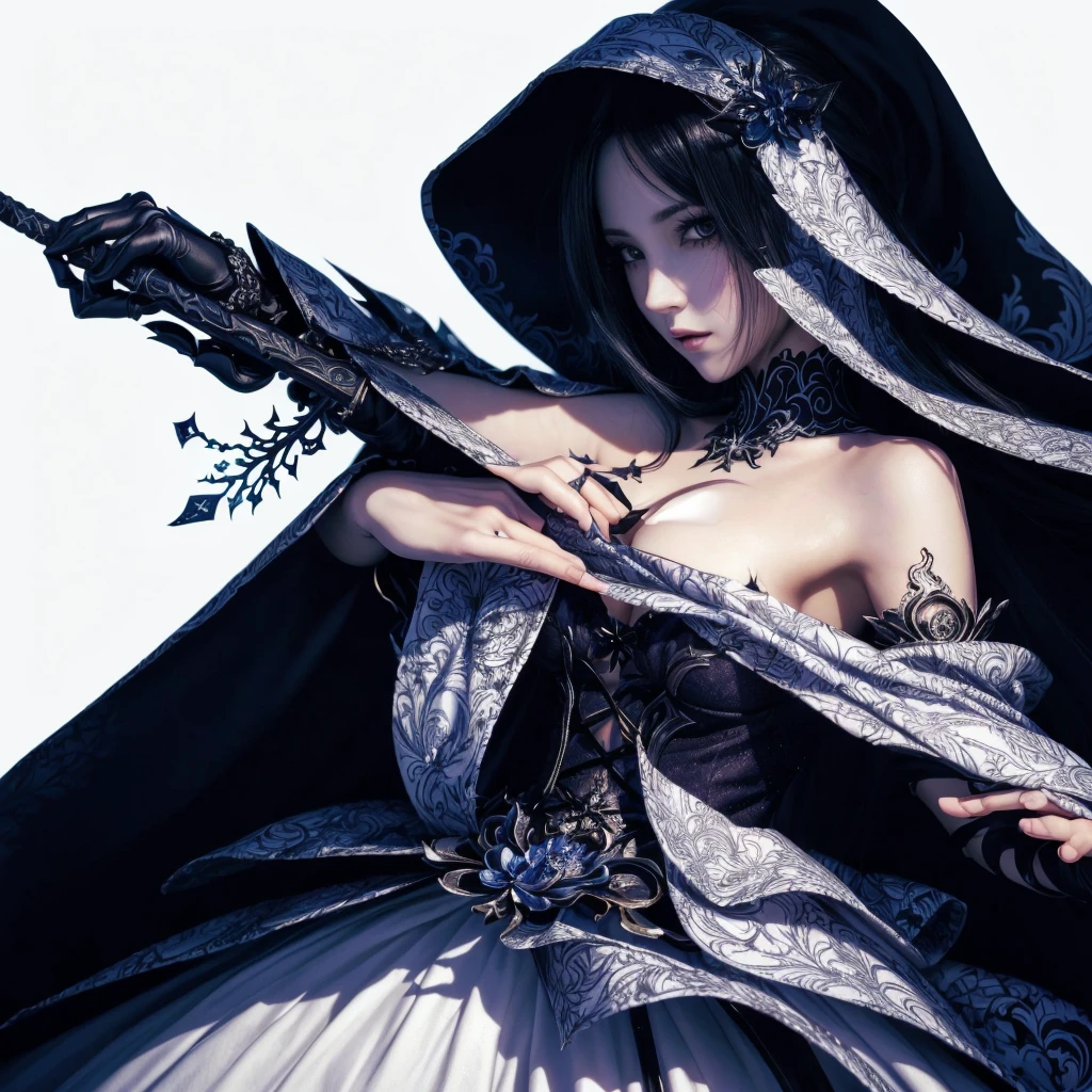 um close up de uma mulher em um vestido preto e branco segurando uma espada, belo anime de fantasia, Papel de parede de arte anime 4k, papel de parede de arte de anime 4k, arte de fantasia de anime, epic anime art, arte detalhada de anime, papel de parede de anime 4k, papel de parede de anime 4k, arte de estilo fantasia sombria, bela espada, gothic maiden anime girl, Papel de parede de anime 4K