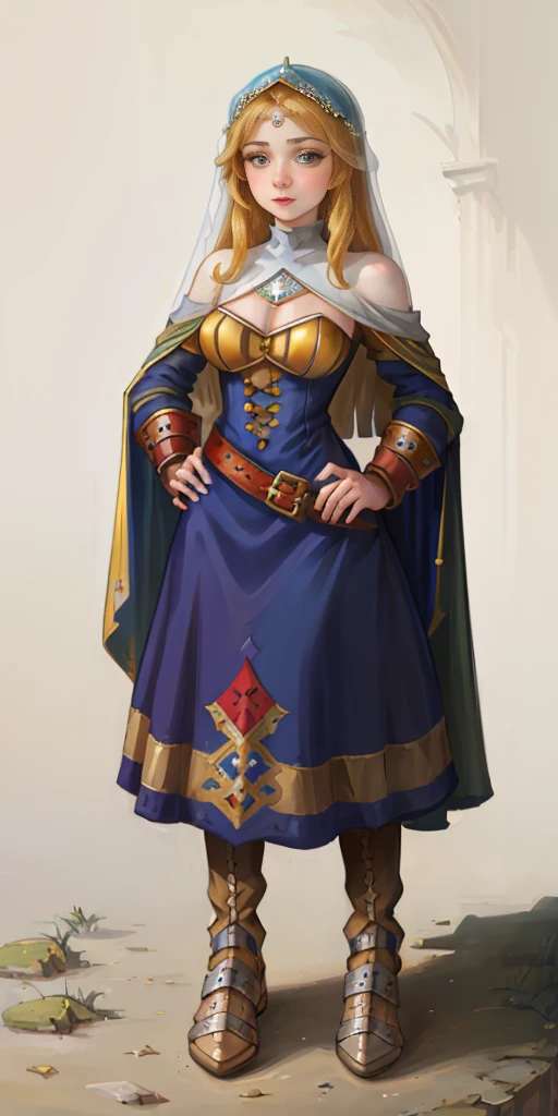 full body of a woman in a dress with a veil, feet together, standing feet together, military boots, beautiful fantasy maiden slave warrior, beautiful fantasy art portrait, fantasy Victorian art, medieval fantasy art, beautiful and elegant queen Roxxane, portrait of queen of light, fantasy portrait art, gothic fantasy art, a beautiful fantasy empress, ((white background)) hands on hips