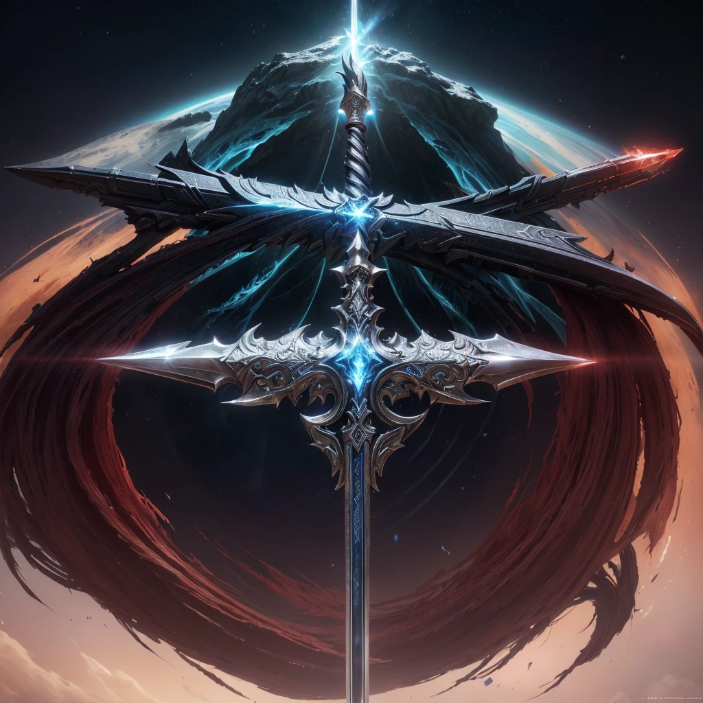 um close de uma espada com uma capa vermelha, Fantasia com detalhe 4K, the best of art station, wojtek fus, square enix cinematic art, Por Jeremy Chong, por Arthur Pan, holy sword in your hands, trends on artstation:3, art station masterpiece, chave escura de craig mullins, armadura sagrada, cavaleiro de fantasia, fantasy style 8k octane rendering