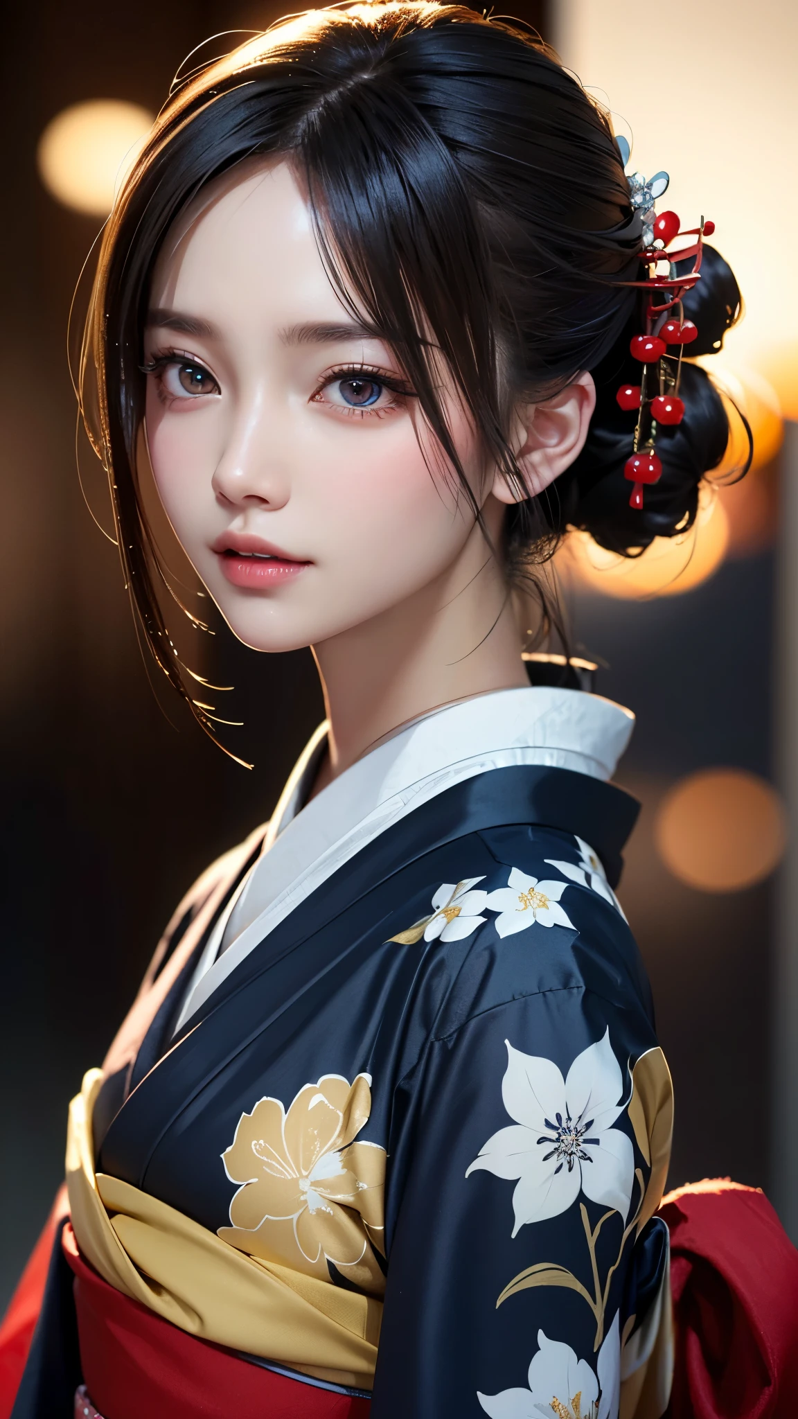 ((japanese kimono))、(cowboy shot) winter、snow:1.3、(UHigh resolution, retina, masterpiece, Accurate, Anatomically correct, Textured skin, Super detailed, Attention to detail, high quality, 最high quality, High resolution, 1080p, High resolution, 4K, 8k, 16K), (Beautiful fine details, Beautiful lip detail, Highly detailed eyes and face), Soft lighting, Physically Based Rendering, Vibrant colors, (Portraiture, Shiny Hair, Shiny skin), (Bokeh), Eye Reflexes,