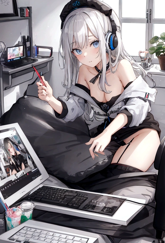 weibliche Streamer, naked, Meisterwerke, 16k, Streamen vor dem Computer, (Aufnahme 1:1.2)