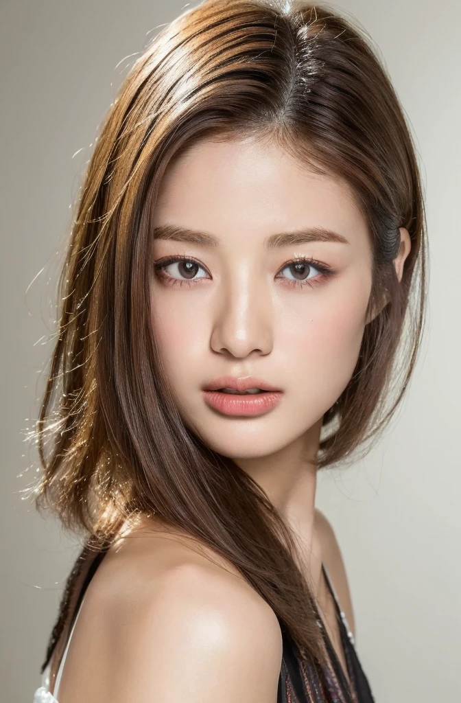 ((Highest quality, 8k, masterpiece:1.3)), concentrated: 1.2, Perfect body beauty: 1.4, Hip: 1.2, Layered Haircut, Highly detailed face and skin texture, Delicate eyes, double eyelid, White skin, Long brown hair、slim、thin、Model Body Type
