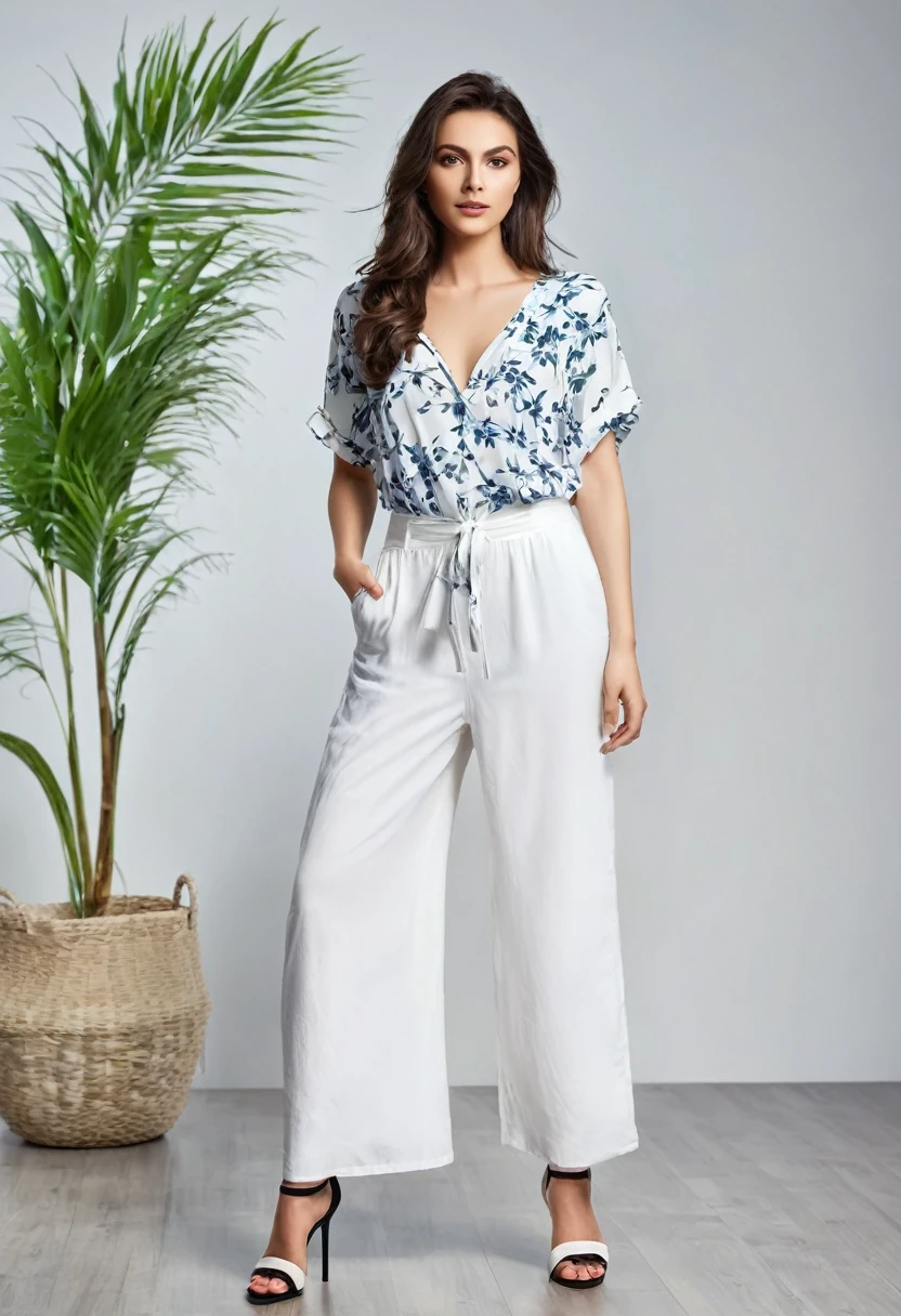 , Beautiful attractive woman , stand up, modern summer style, full-length
