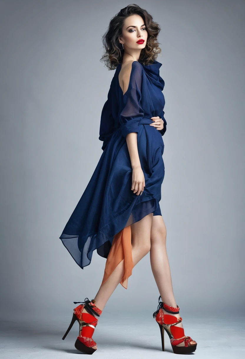 Beautiful woman, unique artsy style, full length, real , accessory, shoes 