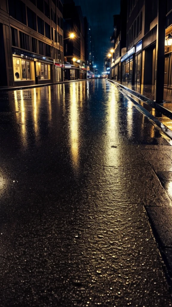 Night view in the city Rain falling on the sidewalk