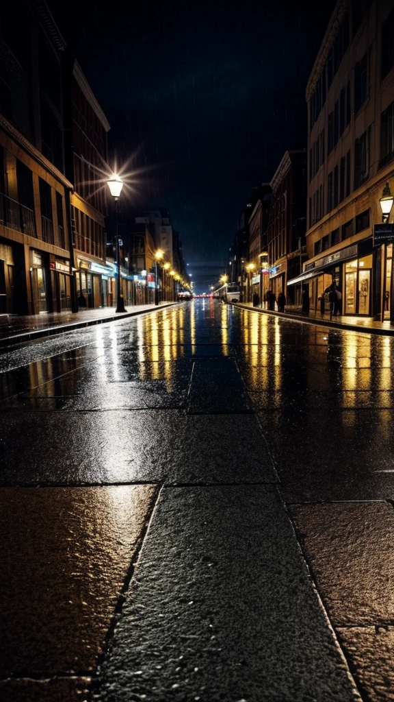 Night view in the city Rain falling on the sidewalk