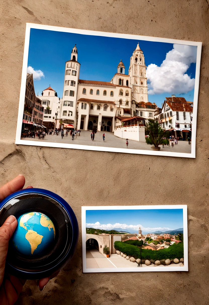 a closeup of a small planet with many buildings and monuments, tourist destination, Por todo el mundo, Globe at the top, nuestro planeta, Turismo, & todo el mundo a tu alrededor, fotos, anuncio de viaje, por Kurt Roesch, viajero, con la tierra al fondo, tourist photo, viajes y aventuras, foto de tendencia