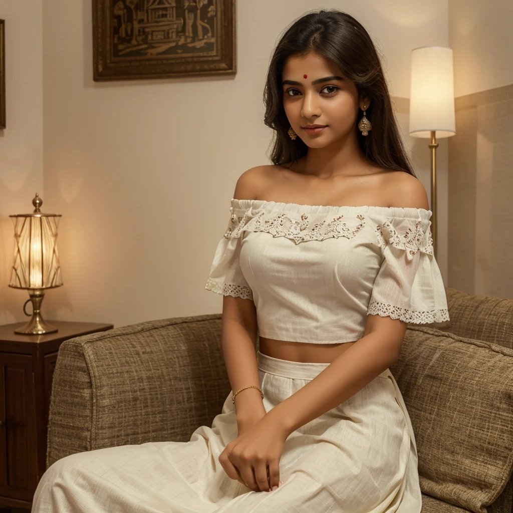 ((best quality)), ((masterpiece)), (detailed),
Indian 1girl, off-shoulder shirts ,