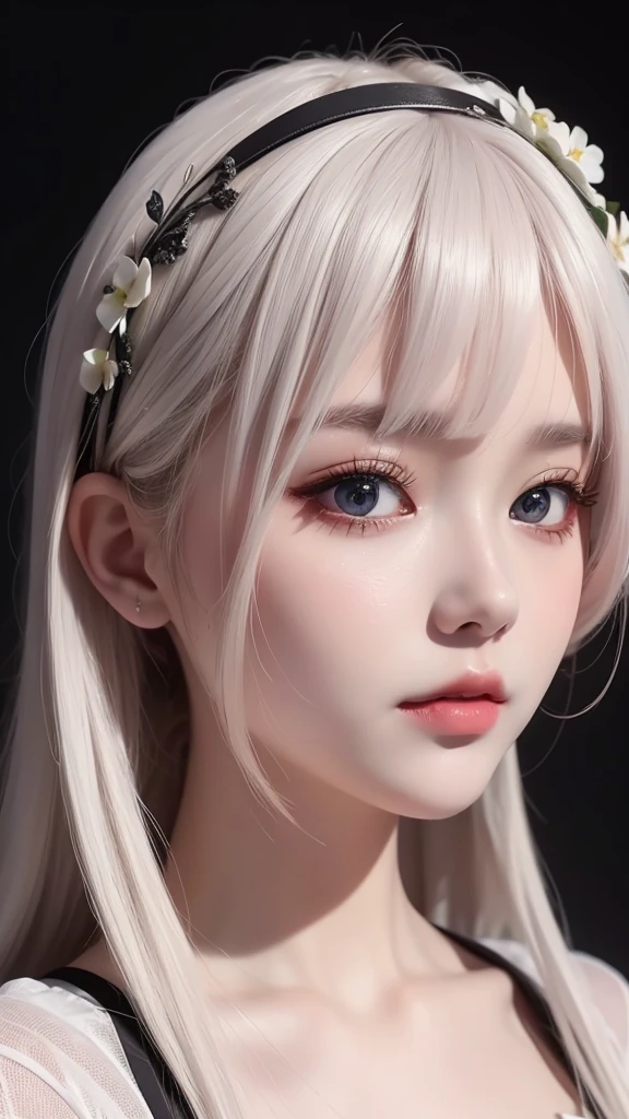 One wearing a white dress、Close-up of woman wearing black headband, guweiz style artwork, IG model | artistic germ, extremely detailed artistic germ, surreal anime, Soft portrait shots 8K, artistic germ. anime illustration, Bowater&#39;s art style, Blue-haired princess, 8k artistic germ bokeh，blue hair，semi long hair，blue eyes，Beautiful glasses，wear glasses（focus），huge ，bright smile