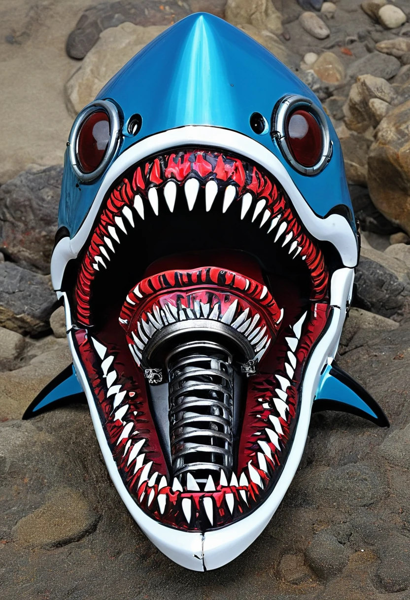 colorido tubarão zombie robot metal  big dangerous shark jaws  color