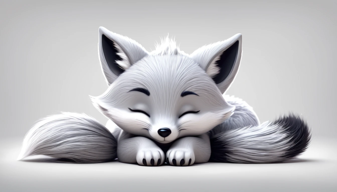 Create a cute cartoon little silver fox sleeping pose