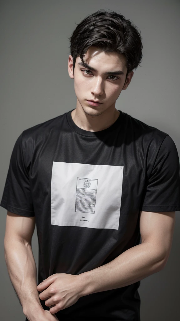 25-year-old man wearing a black t-shirt, sosteniendo su INE junto con una hoja de papel cerca de su cara