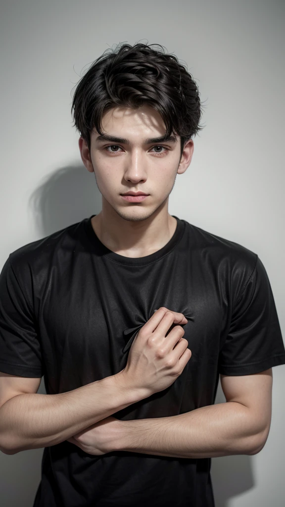 25-year-old man wearing a black t-shirt, sosteniendo su INE junto con una hoja de papel cerca de su cara