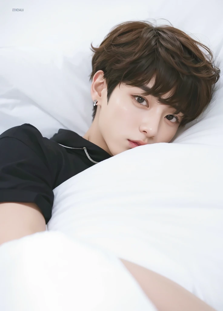Kpop boy, Jeon Jungkook, smooth skin, big eyes, beautiful lips.