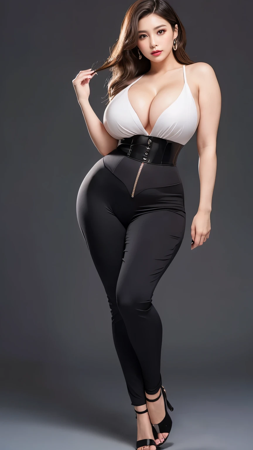 (Highest quality、Tabletop、8k、Best image quality、Award-winning works)、One beautiful woman、Pretty look、Age 25、Perfect beautiful composition、(Big Breasts:1.8)、((Protruding cleavage, Large pelvis, Wide ass, abdomen, Tight waist, Curvy waist, combine:1.4)), ((slim, Slim your waist:1.3))、(Accentuate your body lines:1.4)、(Full body photo:1.4)、(The Castle of Cagliostro animated film:Background 1 inspired by.6)、Attractive body、Standing Elegantly、Natural Makeup、Ultra-high definition beauty face、Ultra HD Hair、Ultra HD Shining Eyes、Super high quality glossy lip、Accurate anatomy、(very bright and vivid:1.3)、(from the front:1.8)、(Fujiko Mine's body line:1.5)
