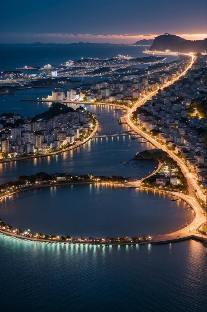 paisagem de uma pequena vila litoral a noite