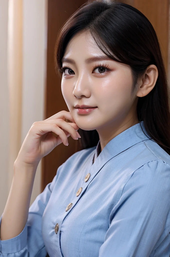 Buatkan sebuah Poto wanita cantik asal Korea dengan bekpresi wajah meriang