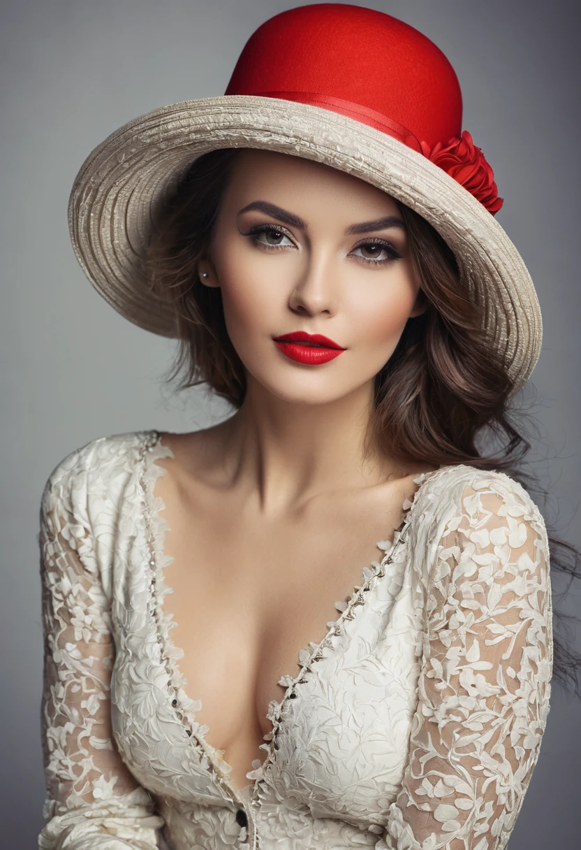 Beautiful woman, Artistic style, full length, Genuine , accessories, Beautiful hats