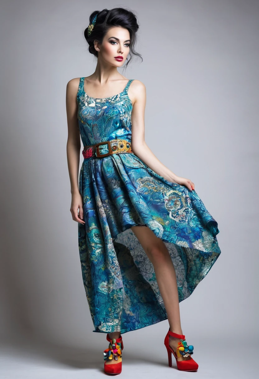 Beautiful woman, unique artsy style, full length, real , accessory, shoes 