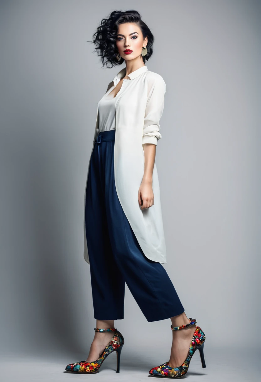 Beautiful woman, unique artsy style, full length, real , accessory, shoes