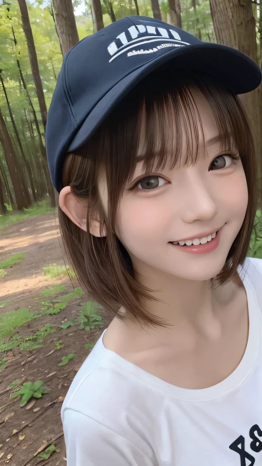 closeup shot , Best picture quality (8K, high resolution, Masterpiece: 1.2), super detailed, 215 Short Hair, 16-year-old woman,
situation: 「My Neighbor Totoro」A scene of exploring the forest recreating the scene from。
clothing: Casual outdoor style(Denim shorts、T-Shirts、sneakers)。Do you wear your hair in a natural style?、Put on a cap。
angle: Forest nature background、A wide-angle shot of the excited explorer。There is a scene where she is surprised in front of the tree where Totoro lives.、A close-up of a cat touching a model of the Cat Bus。Showing the state of being immersed in the world of Ghibli。
Close-up of face
, random cute pose ,big eyes ,Puffy eyes , Heart Pupil, blush , huge shy smile , salute