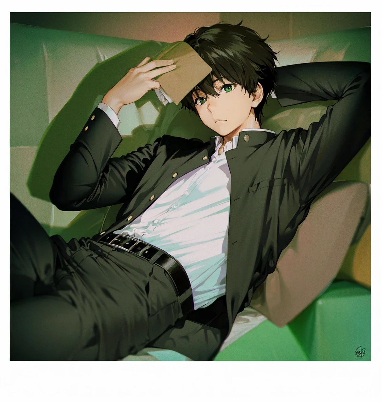 Oreki Houtarou, 1 boy, uniform, black eyes, black hair, nipples, bulge